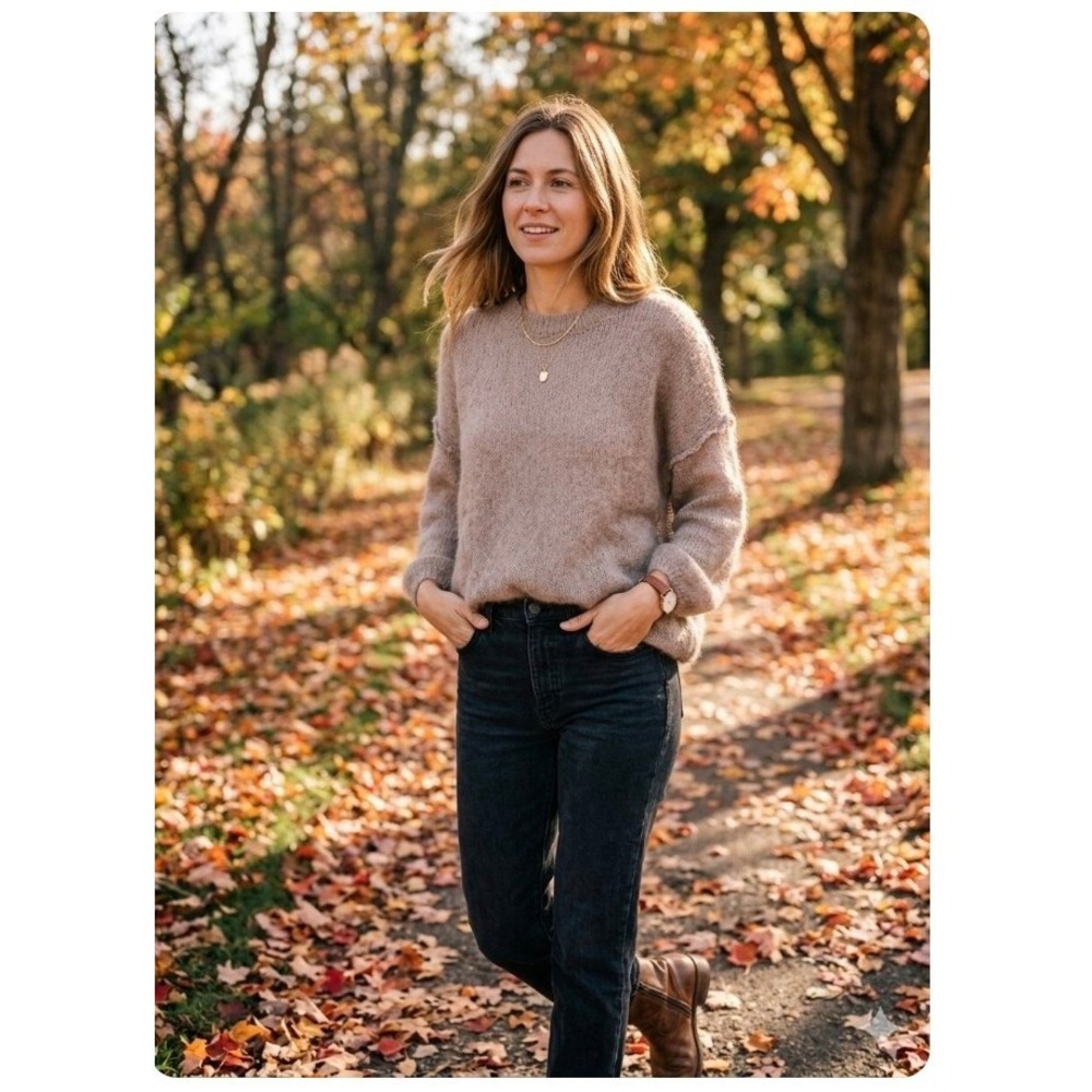 Elan Wool Mohair Blend Oversized Crewneck Sweater Taupe SW11561 XL NWT